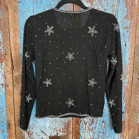 Karioli 1 Vintage Black Sheer Beaded Top Size M - Picture 5 of 5